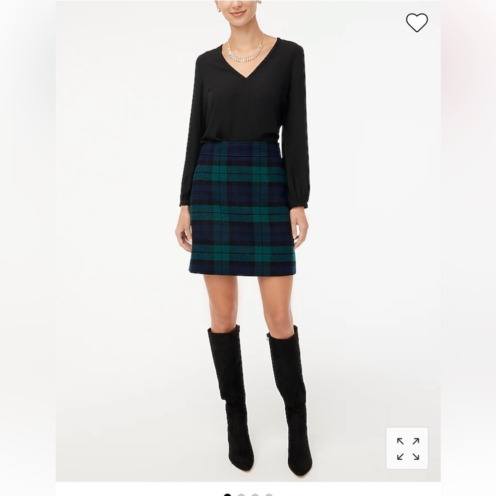 NWT J. Crew Skirt Wool Black Watch Tartan Plaid Mini Green Black Winter Sweater